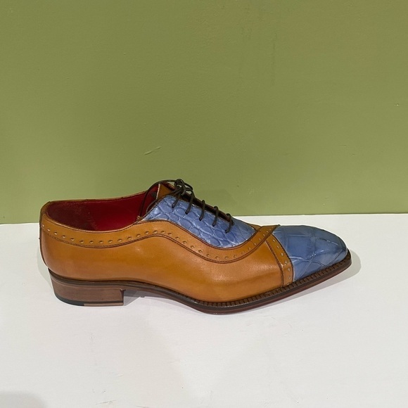 Fennix Italy shoes leather calf/alligator cognac/blue cap toe - Picture 2 of 5